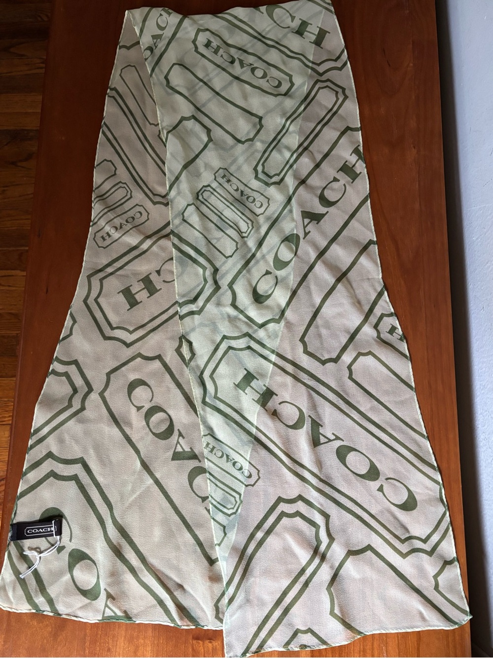 NWOT Coach Beige and Sage Green Logo Wrap Scarf